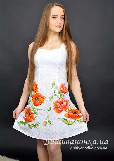 Художній розпис плаття маками р3413 - фото 1 vishivano4ka.com.ua