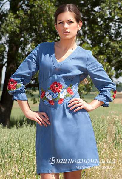 Платье с вышивкой, синее СЛ015 - фото 1 vishivano4ka.com.ua