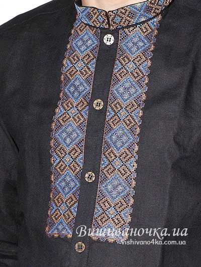 Мужская вышиванка на льне СМ005ч - фото 2 vishivano4ka.com.ua