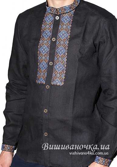 Мужская вышиванка на льне СМ005ч - фото 1 vishivano4ka.com.ua