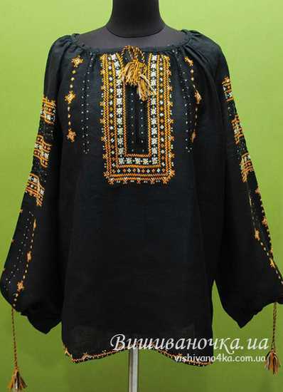 Жіноча вишиванка на чорному льоні ЖчлД013 - фото 1 vishivano4ka.com.ua